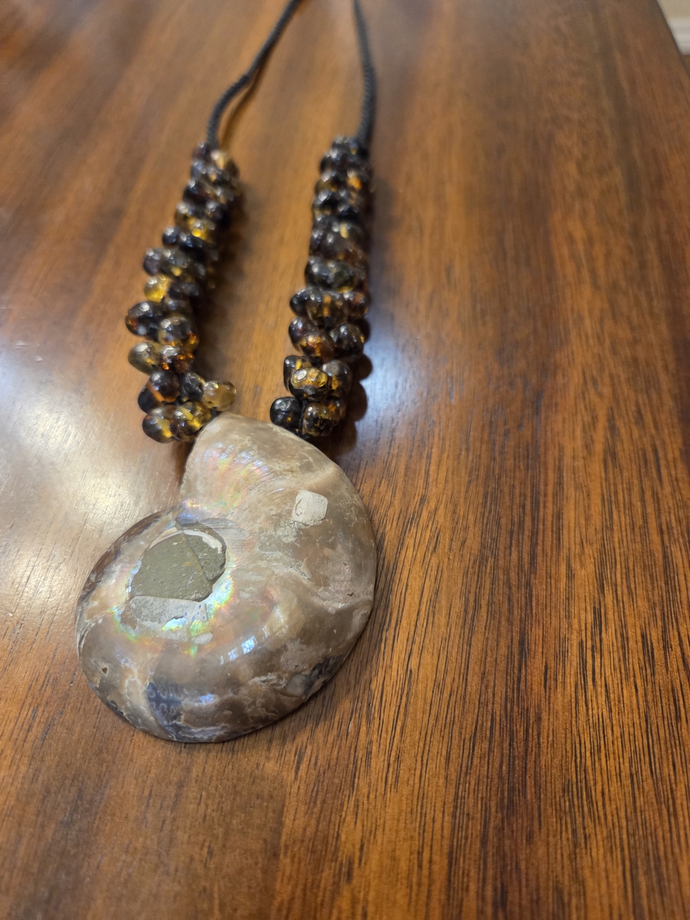 Boho Natural Ammonite Fossil & Amber Beaded Necklace & Bracelet Set